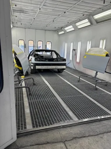 Truck inside the paint preparation booth